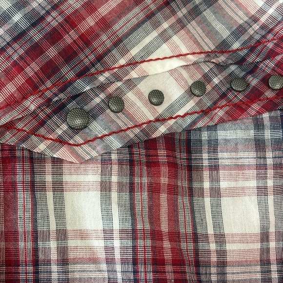 Ariat Women Plaid Western Shirt Metal Snap Front Studded Red/White/Blue Cotton M - Picture 6 of 11